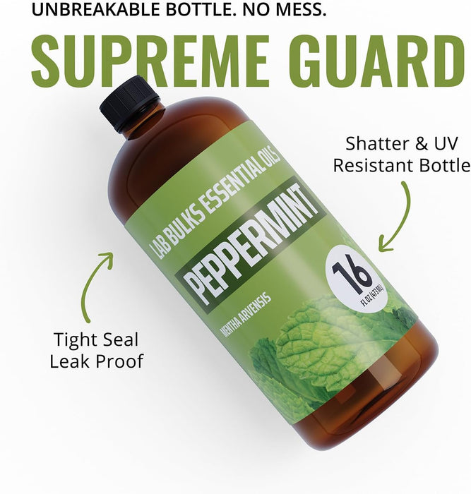 Lab Bulks Essential Oil Peppermint Essential Oil, 16 oz Bottle for Diffusers, House Cleaning, Candles, 1 Pack, Aromatherapy Oil