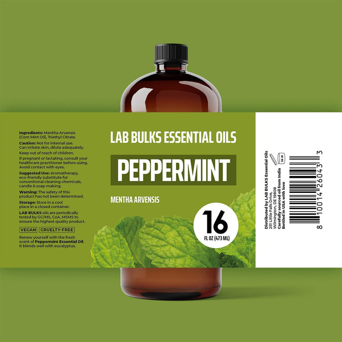 Lab Bulks Essential Oil Peppermint Essential Oil, 16 oz Bottle for Diffusers, House Cleaning, Candles, 1 Pack, Aromatherapy Oil