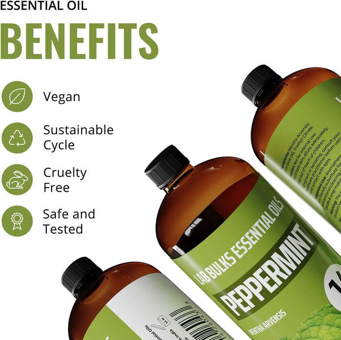 Lab Bulks Essential Oil Peppermint Essential Oil, 16 oz Bottle for Diffusers, House Cleaning, Candles, 1 Pack, Aromatherapy Oil