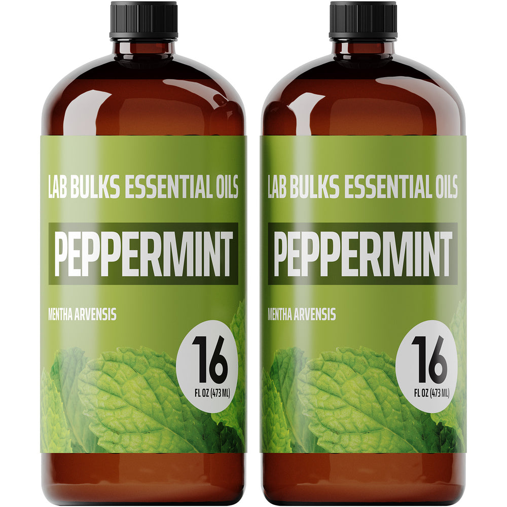 Lab Bulks Peppermint Essential Oil 16 oz Bottle, for Diffusers, Home Care, Candles, Cleaning, Spray - 2 Pack