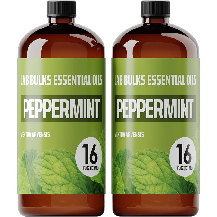 Lab Bulks Peppermint Essential Oil 16 oz Bottle, for Diffusers, Home Care, Candles, Cleaning, Spray - 2 Pack