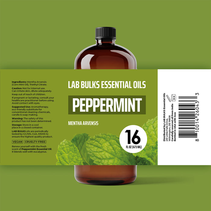 Lab Bulks Peppermint Essential Oil 16 oz Bottle, for Diffusers, Home Care, Candles, Cleaning, Spray - 2 Pack