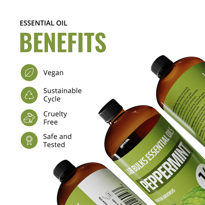 Lab Bulks Peppermint Essential Oil 16 oz Bottle, for Diffusers, Home Care, Candles, Cleaning, Spray - 2 Pack