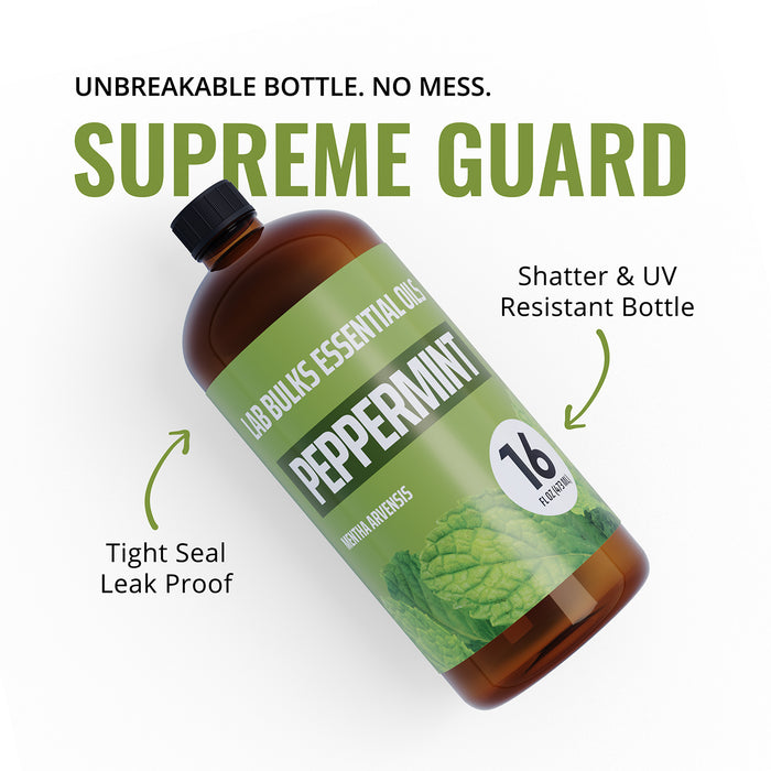 Lab Bulks Peppermint Essential Oil 16 oz Bottle, for Diffusers, Home Care, Candles, Cleaning, Spray - 2 Pack