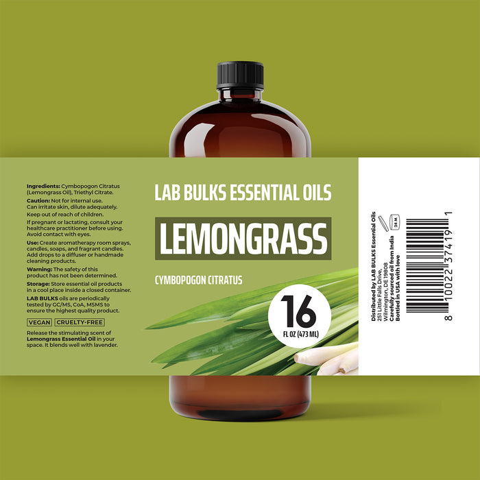 Lab Bulks Lemongrass Essential Oil 16 oz Bottle, for Diffusers, Home Care, Candles, Aromatherapy – 1 Pack