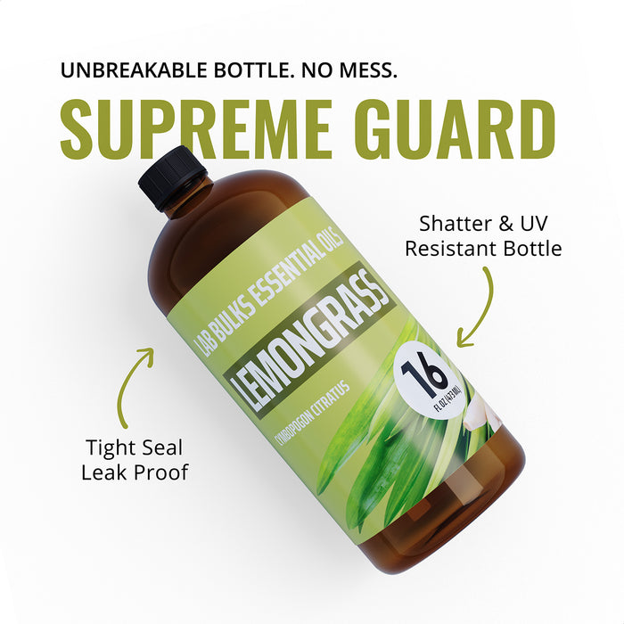 Lab Bulks Lemongrass Essential Oil 16 oz Bottle, for Diffusers, Home Care, Candles, Aromatherapy – 1 Pack