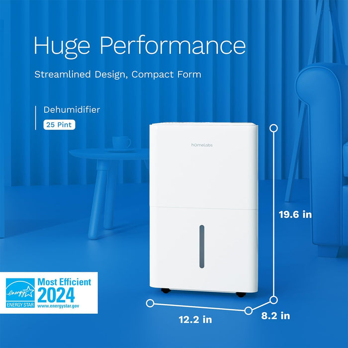 hOmeLabs 25 Pint Wi-Fi Dehumidifier for up to 3,500 Sq Ft Rooms (MAX 64 Pint at 95°F, 90% RH)