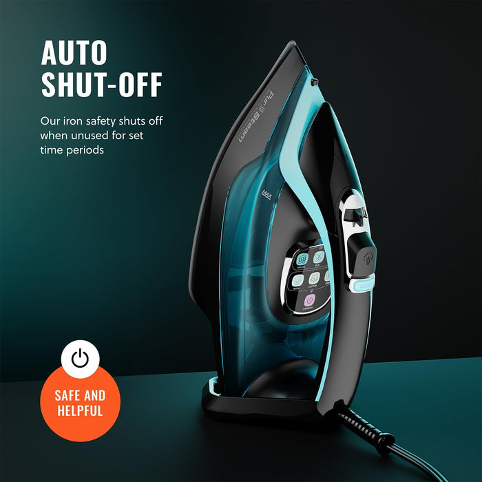 PurSteam SteamTech Elite 1750W Steam Iron, Digital Temp Control & LED Display