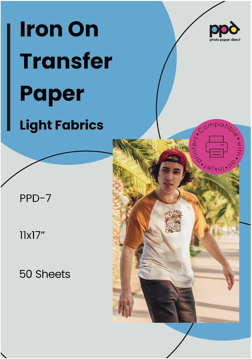 PPD Light Iron-On Transfer Paper 11x17" 50 Sheets for Inkjet Printers