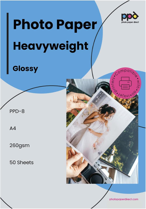 PPD Glossy Photo Paper 8.5x11" 50 Sheets 240gsm for Inkjet Printers