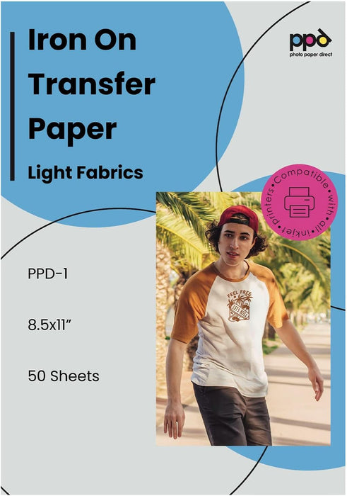 PPD Light Iron-on Transfer Paper 8.5x11” 50 Sheets for Inkjet Printers