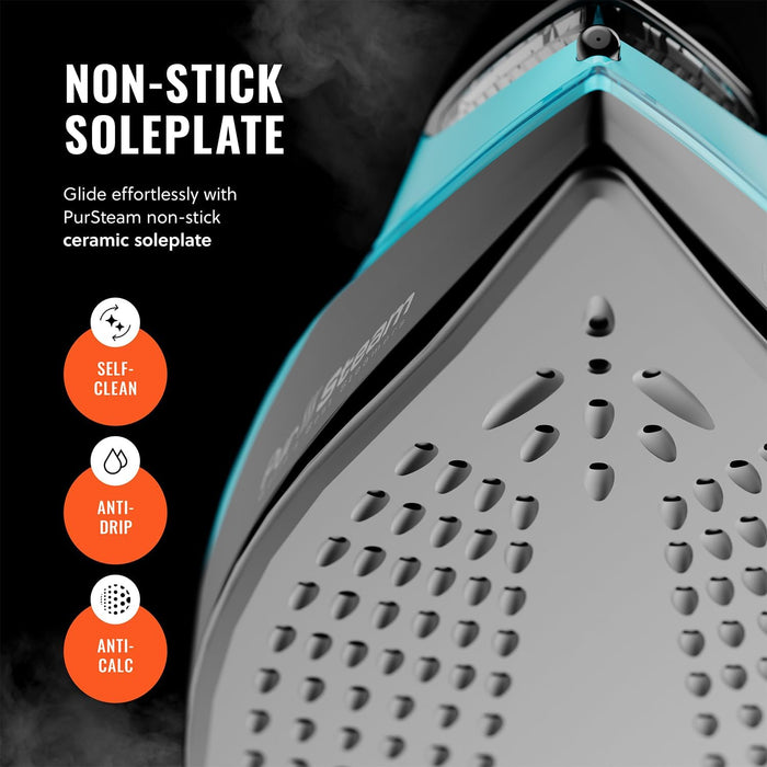 PurSteam SteamTech Elite 1750W Steam Iron, Digital Temp Control & LED Display
