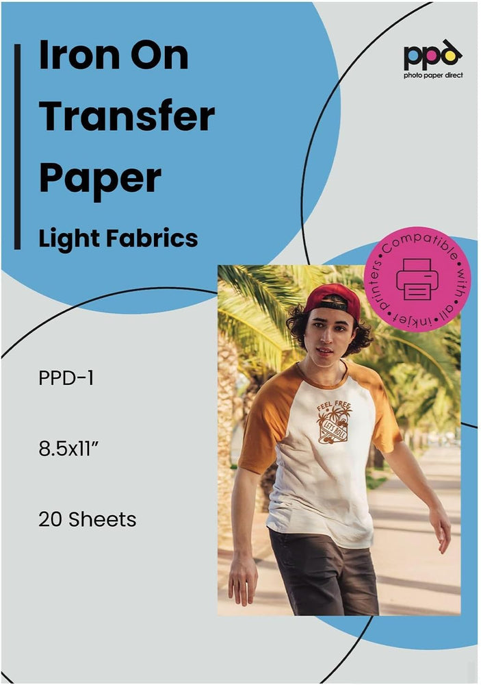 PPD Light Iron-On Transfer Paper 8.5x11” for Inkjet Printers