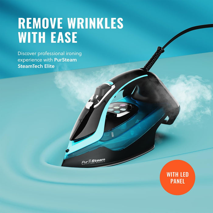 PurSteam SteamTech Elite 1750W Steam Iron, Digital Temp Control & LED Display
