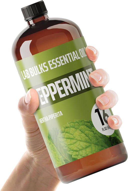 Lab Bulks Essential Oil Peppermint Essential Oil, 16 oz Bottle for Diffusers, House Cleaning, Candles, 1 Pack, Aromatherapy Oil