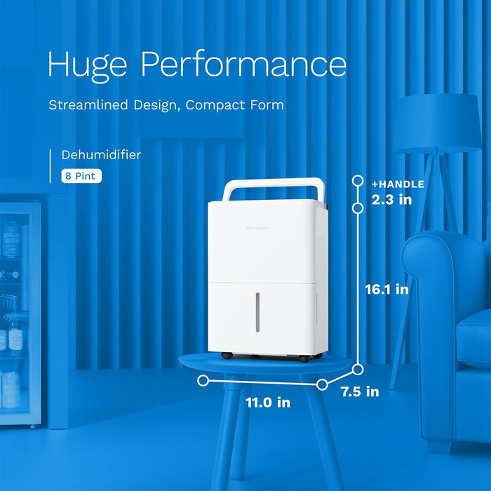 hOmeLabs 1,000 Sq. Ft Portable Wi-Fi Dehumidifier – 8 Pint, Ultra Quiet & Compact for Home, Bedroom, Bathroom & Office