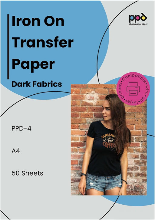 PPD Dark Iron-on Transfer Paper 8.5x11" 50 Sheets for Inkjet Printers
