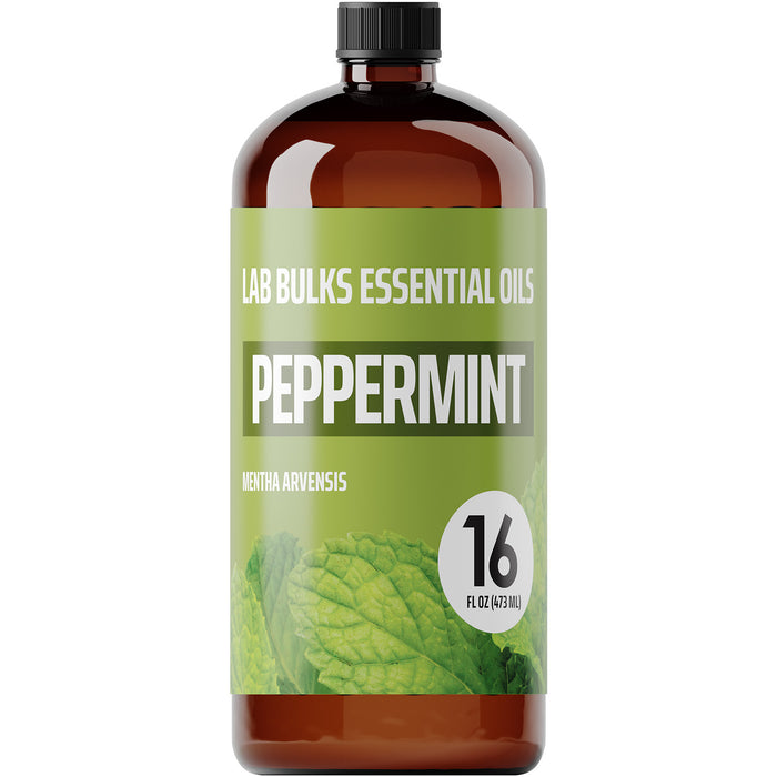 Lab Bulks Peppermint Essential Oil 16 oz Bottle, for Diffusers, Home Care, Candles, Cleaning, Spray