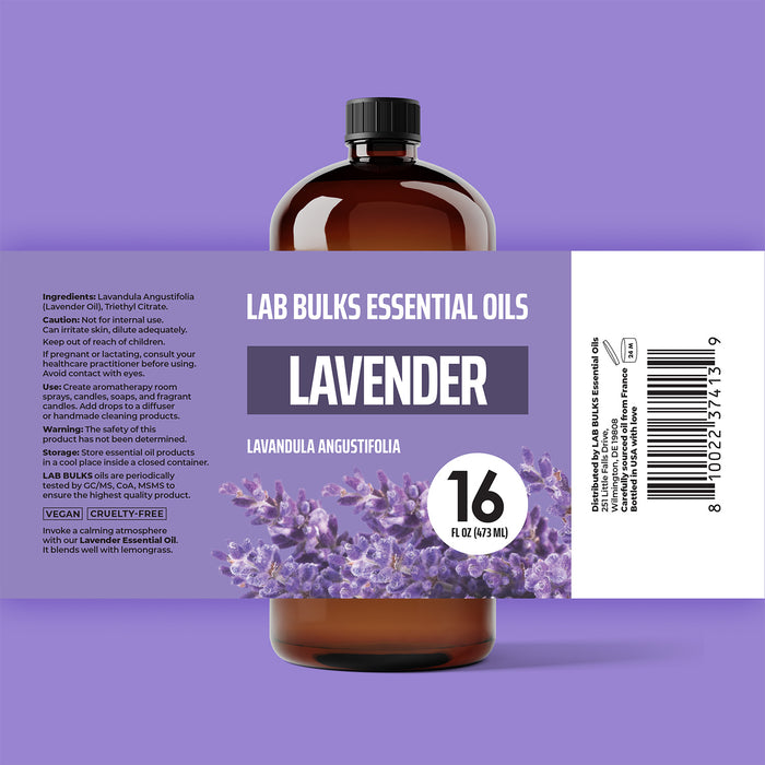 Lab Bulks Lavender Essential Oil 16 oz Bottle for Diffusers, Home Care, Candles, Aromatherapy, Lavender Oil Spray – 1 Pack