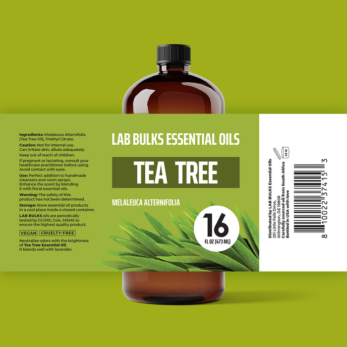 Lab Bulks Tea Tree Essential Oil 16 oz Bottle, for Oil Diffuser, Home Care, Candles, Aromatherapy – 2 Pack