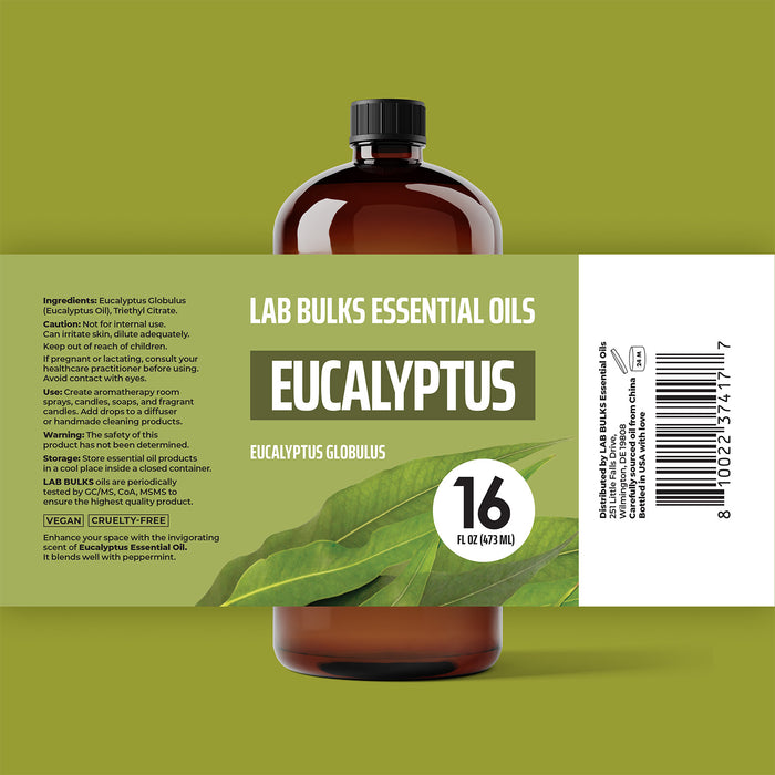 Lab Bulks Eucalyptus Essential Oil 16 oz Bottle, for Diffusers, Home Care, Candles, Aromatherapy, Eucalyptus Oil Spray – 1 Pack